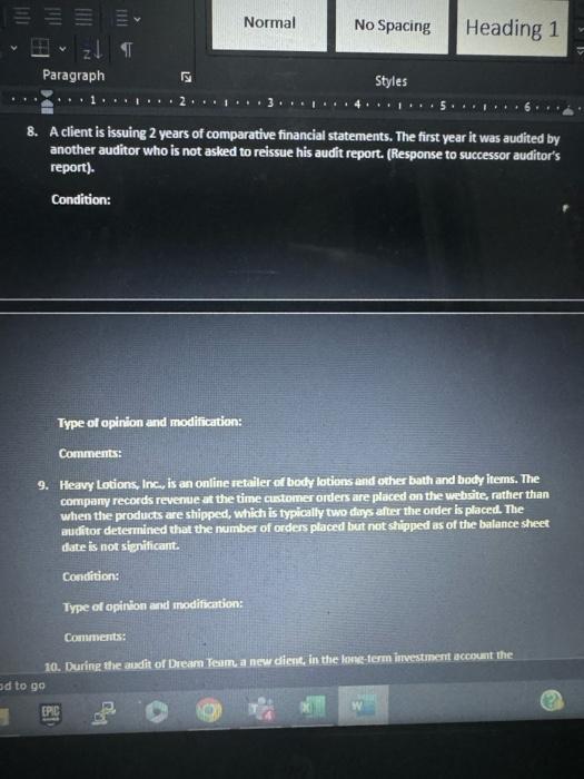 (See listing below for your reference) c) In the comments column, describle