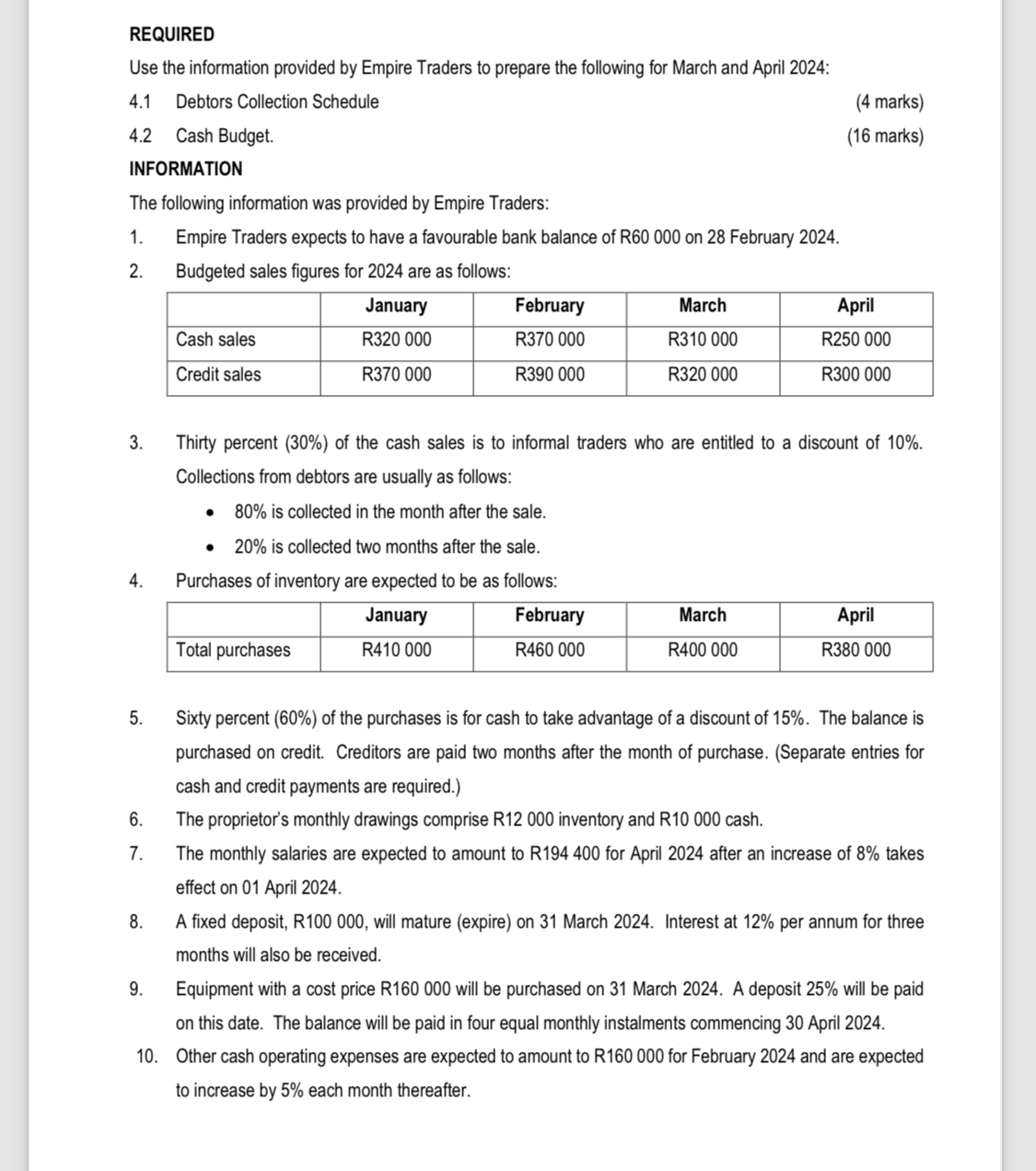 REQUIRED Use the information provided by Empire Traders to prepare the following