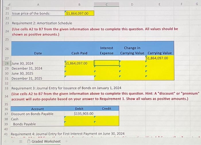 2024, a company issues bonds. Details of the bond issue are provided