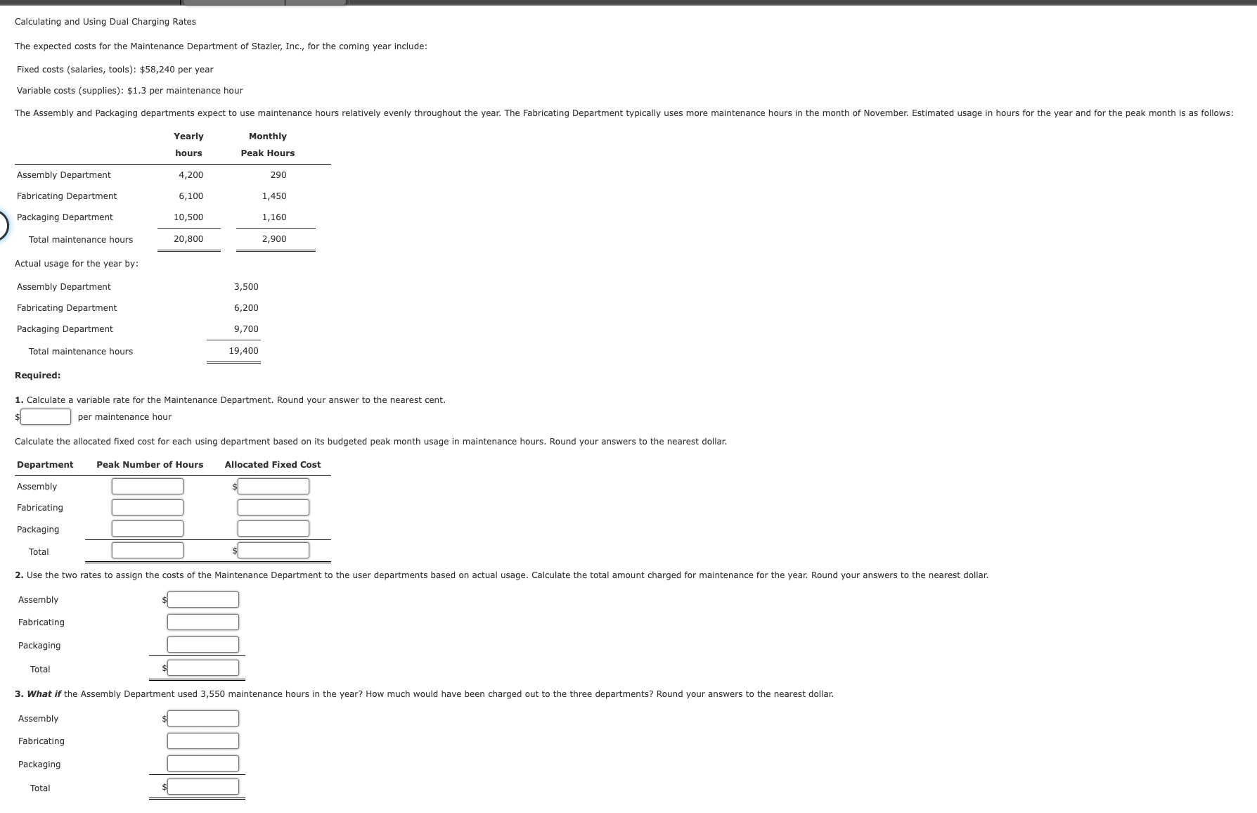Calculating and Using Dual Charging Rates The expected costs for the Maintenance