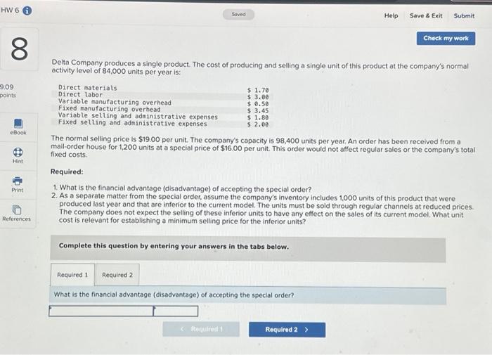 HW 6 8 9.09 points Saved Help Save & Exit Submit Check