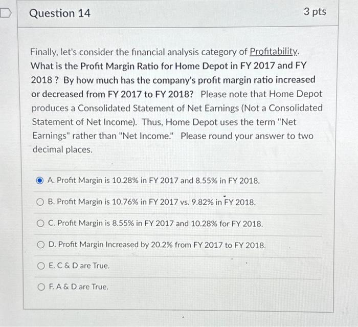 D Question 14 3 pts Finally, let's consider the financial analysis category