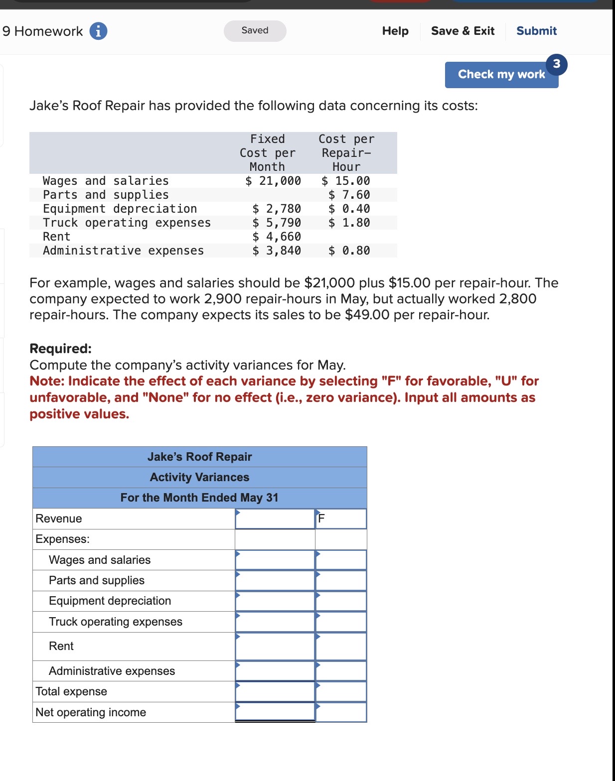 9 Homework i Saved Help Save & Exit Submit 3 Check my