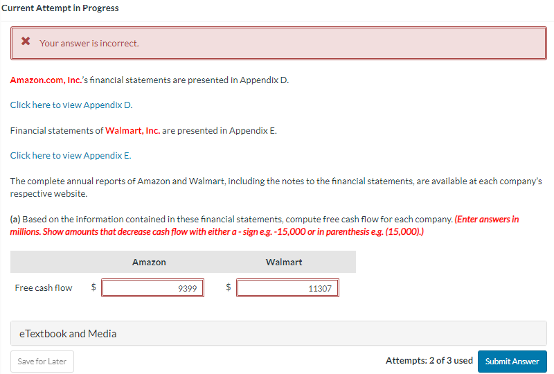 Current Attempt in Progress * Your answer is incorrect. Amazon.com, Inc.'s financial