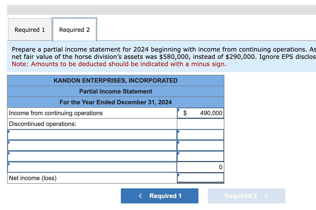 Required 1 Required 2 Prepare a partial income statement for 2024 beginning