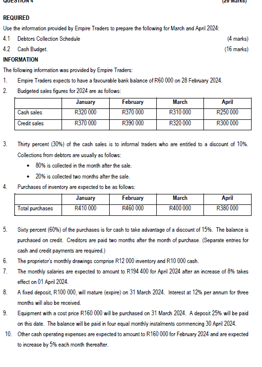 REQUIRED Use the information provided by Empire Traders to prepare the following