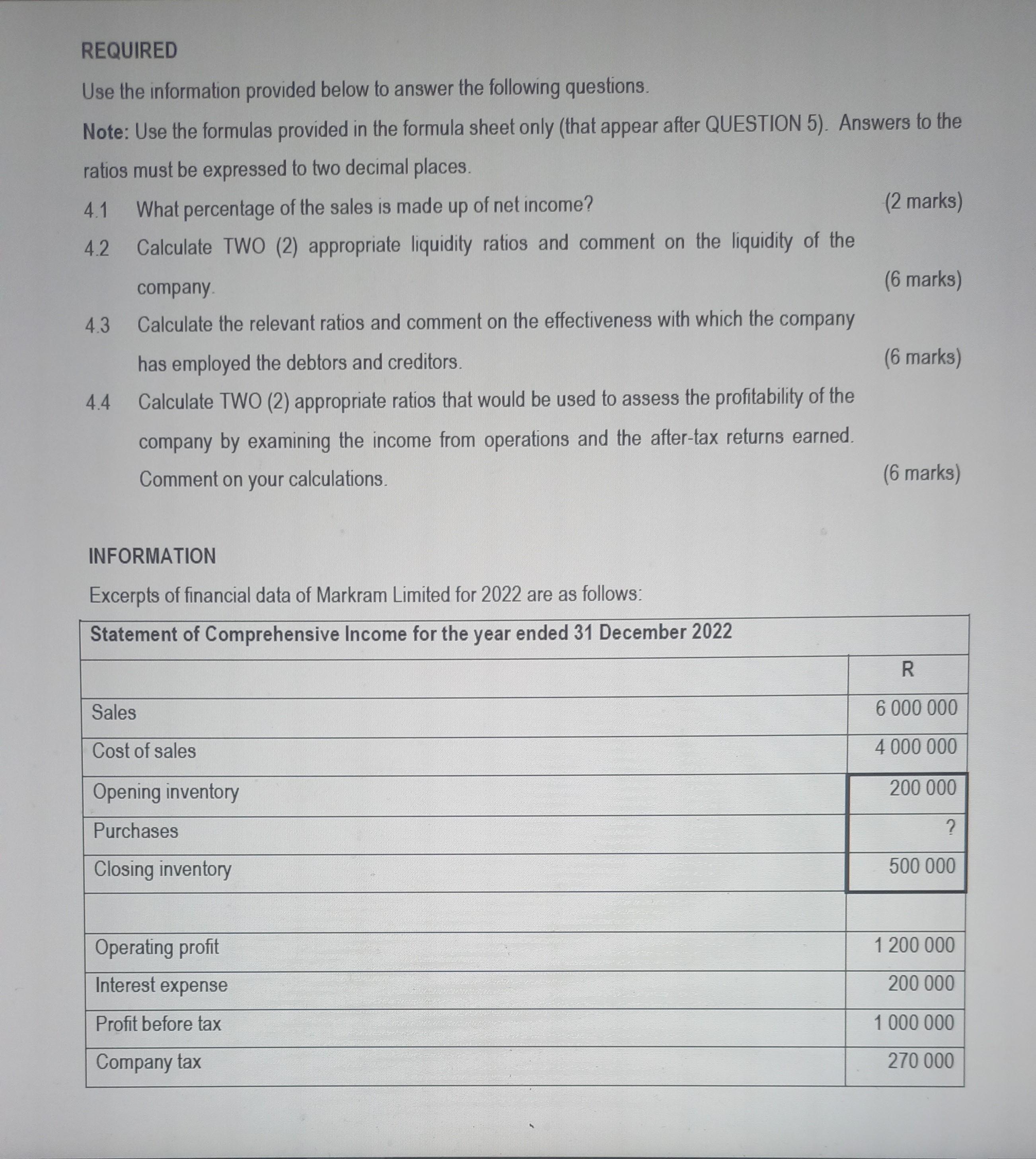 REQUIRED Use the information provided below to answer the following questions. Note: