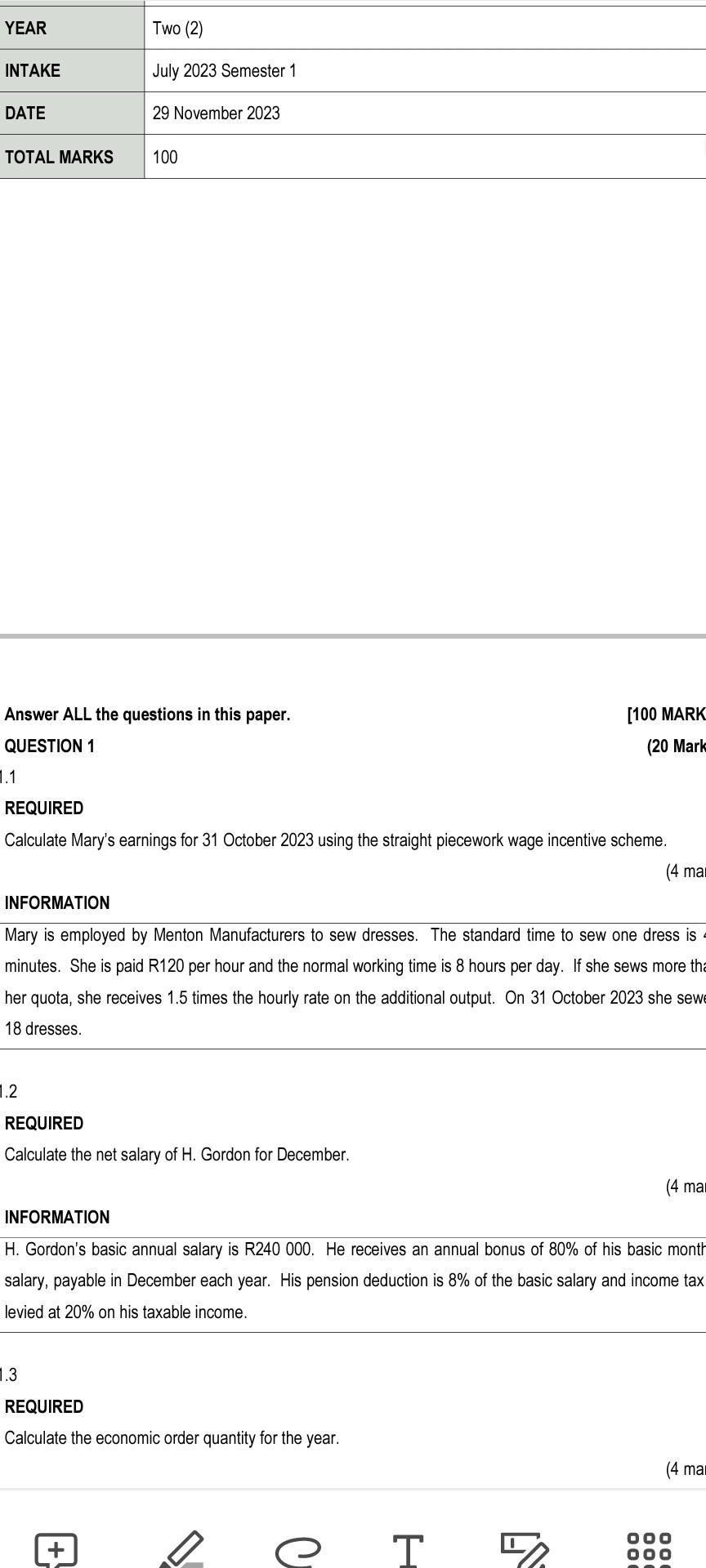 YEAR Two (2) INTAKE July 2023 Semester 1 DATE 29 November 2023