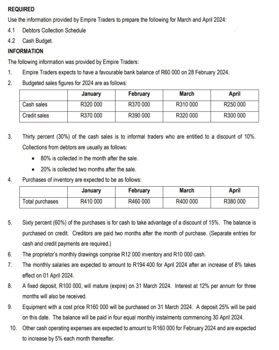 REQUIRED Use the information provided by Empire Traders to prepare the following