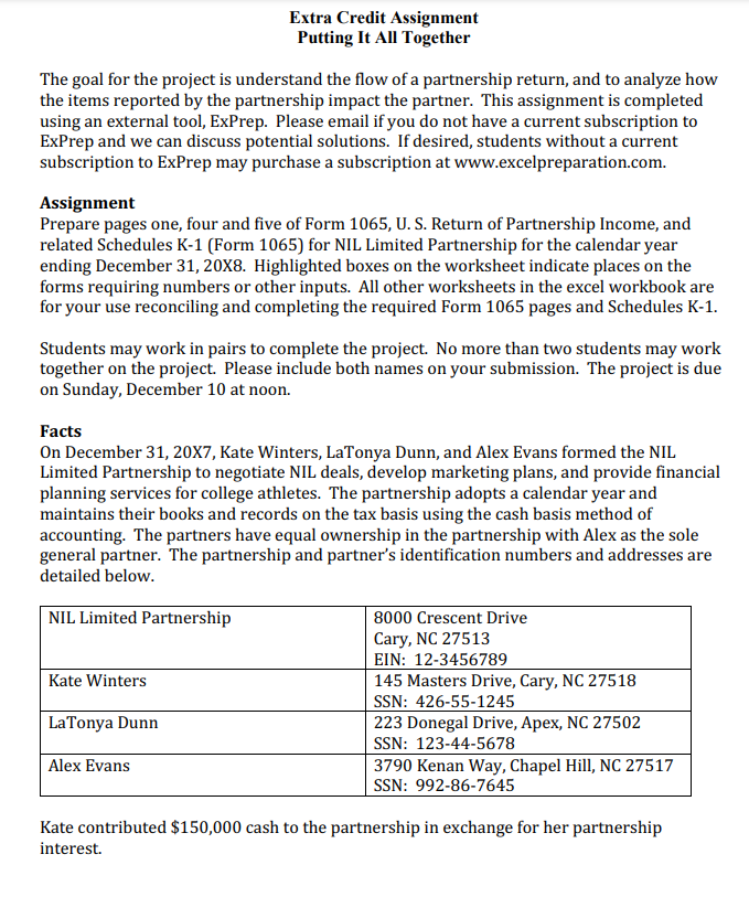 Extra Credit Assignment Putting It All Together The goal for the project