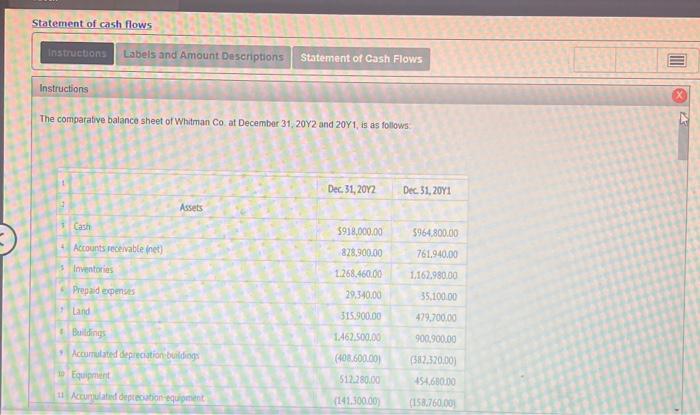 Statement of cash flows Instructions Labels and Amount Descriptions Statement of Cash