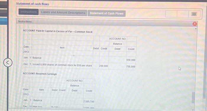 of cash flows Instructions Labels and Amount Descriptions Statement of Cash Flows