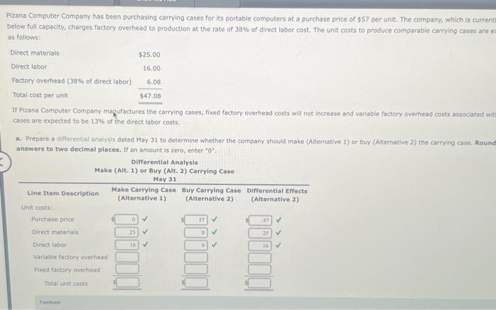 Pizana Computer Company has been purchasing carrying cases for its portable computers