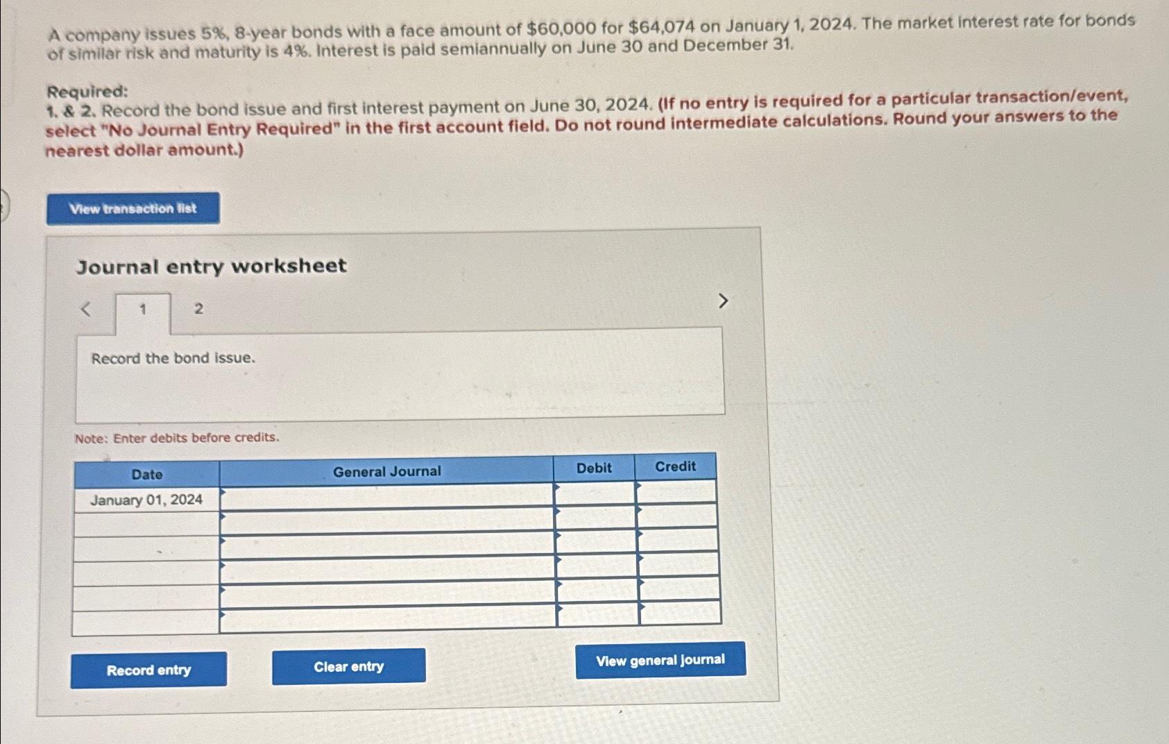 A company issues 5%, 8-year bonds with a face amount of $60,000