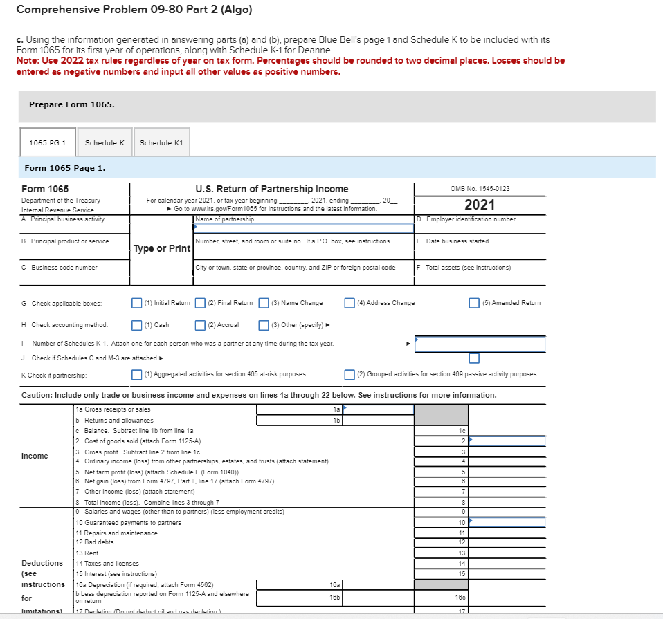Comprehensive Problem 09-80 Part 2 (Algo) c. Using the information generated in