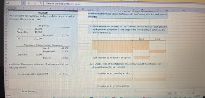 Al Formula: Subtract; Cell Referencing 5 PROBLEM G H O F mathematical