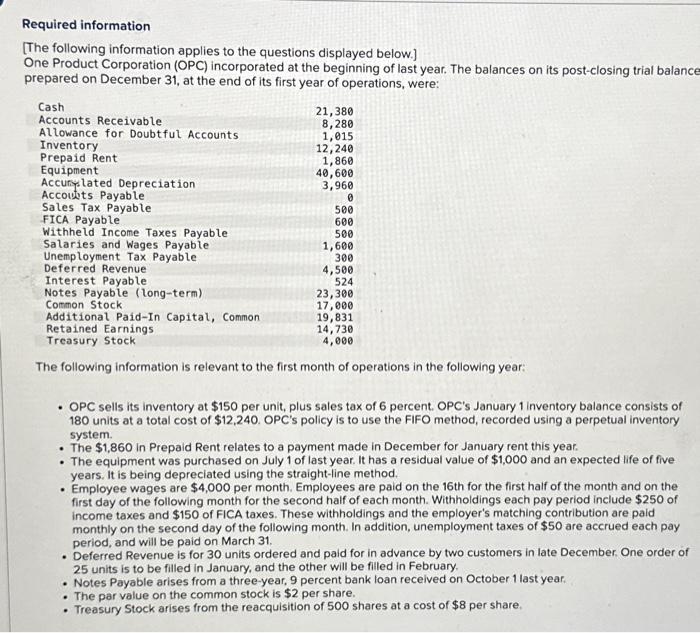 Required information [The following information applies to the questions displayed below.] One