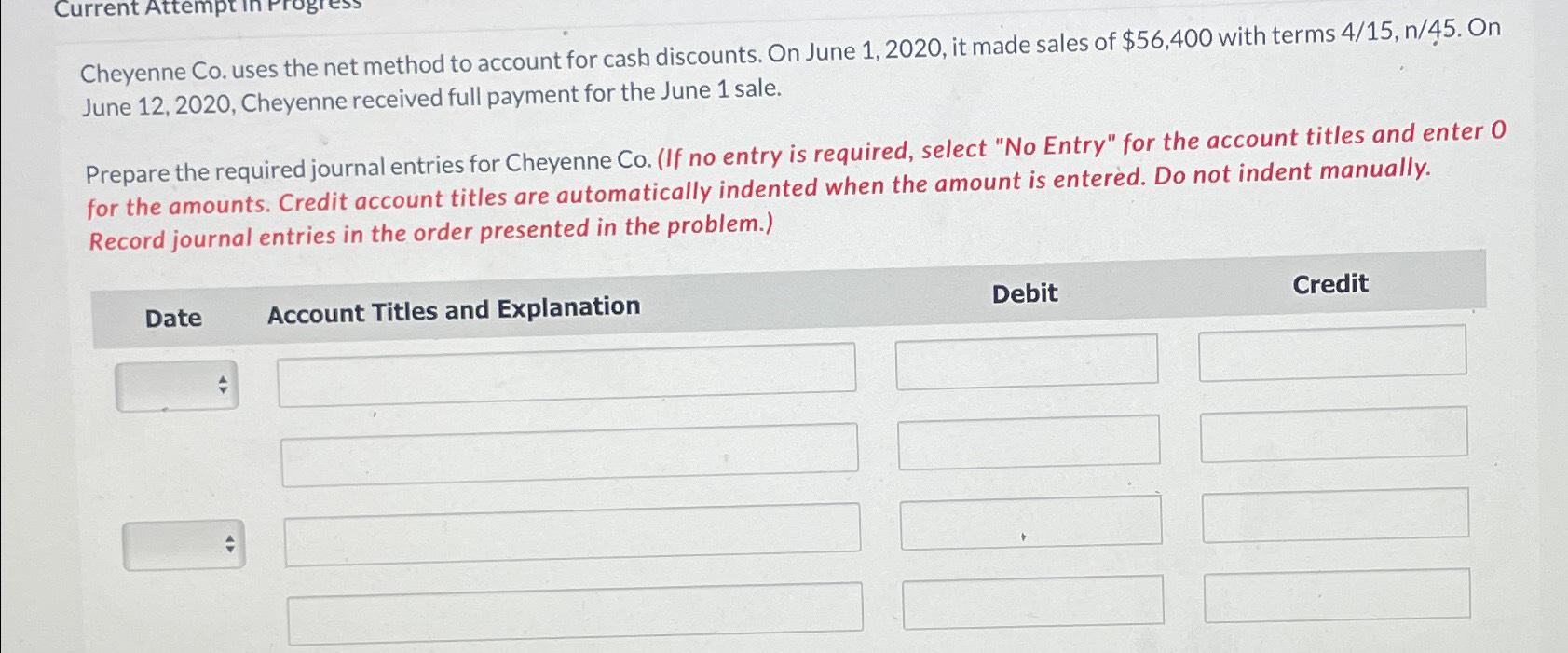 Current Attempt in Pr Cheyenne Co. uses the net method to account