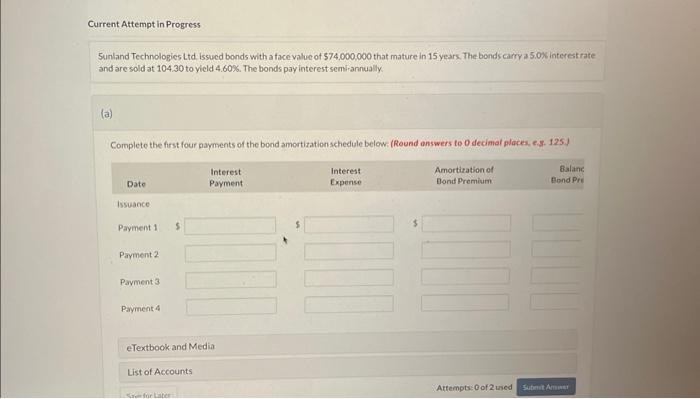 Current Attempt in Progress Sunland Technologies Ltd. issued bonds with a face