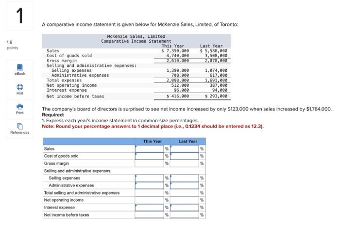 1 A comparative income statement is given below for McKenzie Sales, Limited,