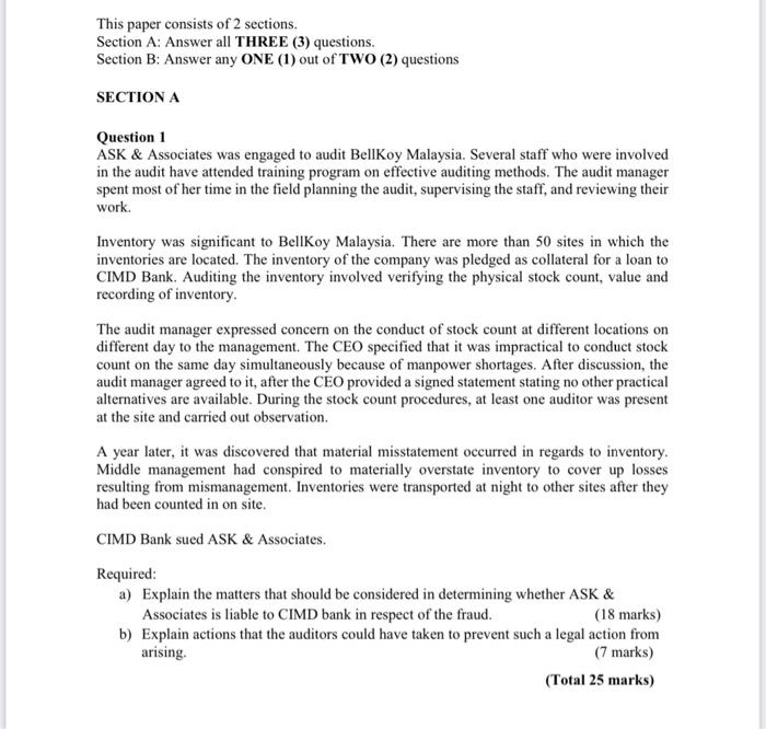 This paper consists of 2 sections. Section A: Answer all THREE (3)