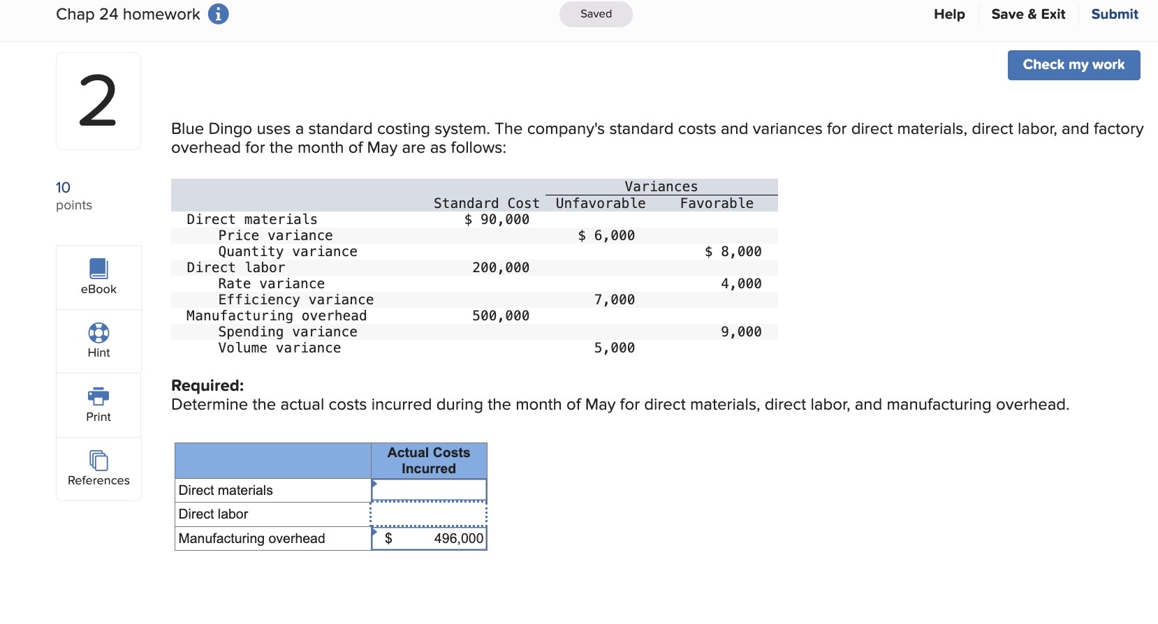 Chap 24 homework i 2 10 points Saved Help Save & Exit