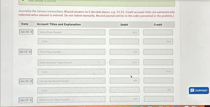 Unemployment Taxes Payable 1,940.00 Union Dues Payable 865.00 U.S. Savings Bonds Payable