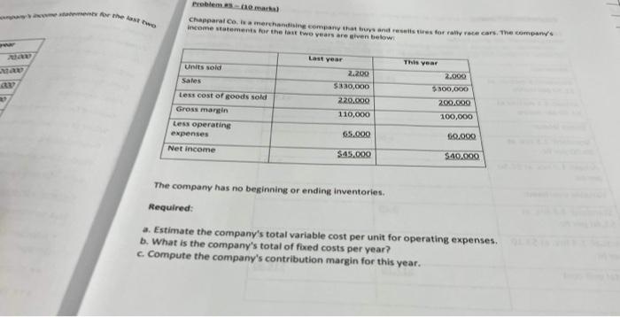 330 for the last two Problem #10 marks) Chapparal Co. is a