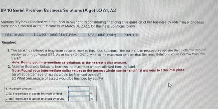 SP 10 Serial Problem Business Solutions (Algo) LO A1, A2 Santana Rey