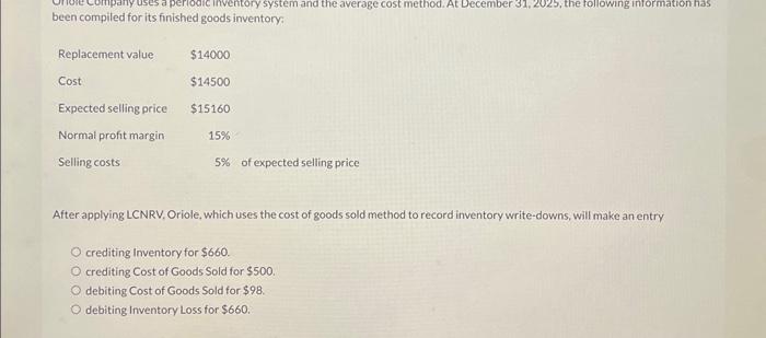 lodic inventory system and the average cost method. At December 31, 2025,