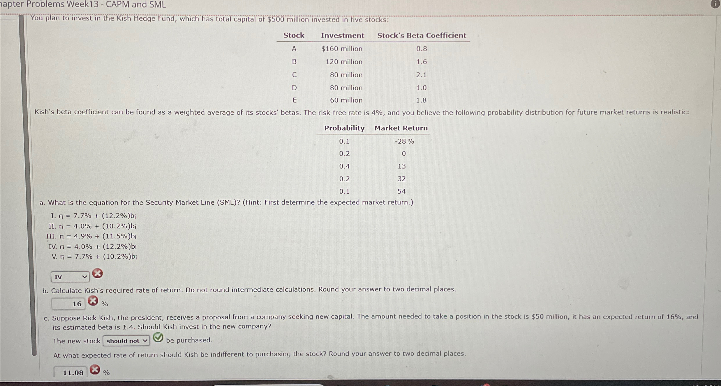 hapter Problems Week13 - CAPM and SML You plan to invest in