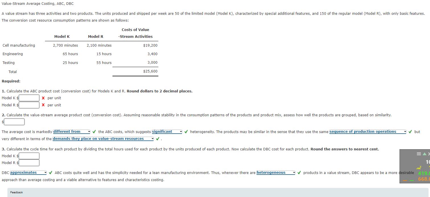 Value-Stream Average Costing, ABC, DBC A value stream has three activities and