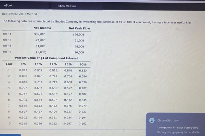 eBook Show Me How Net Present Value Method The following data are