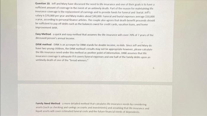 METHOD) 7 8 DINK Method 9 Funeral Expenses Jeff Mary $70,000 $40,000