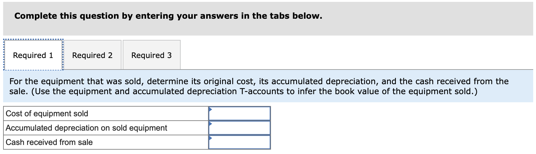 Sale of Equipment During the period, Sanchez Company sold some excess equipment