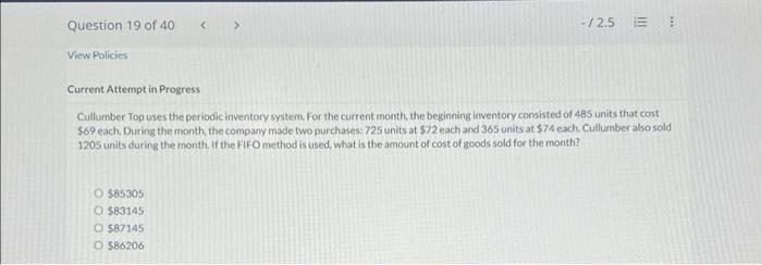 $69 each. During the month, the company made two purchases: 725 units