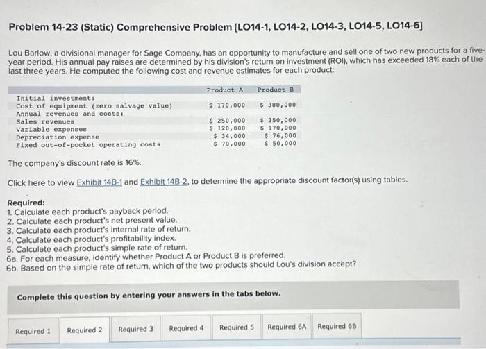 Problem 14-23 (Static) Comprehensive Problem [LO14-1, LO14-2, LO14-3, LO14-5, LO14-6] Lou Barlow,