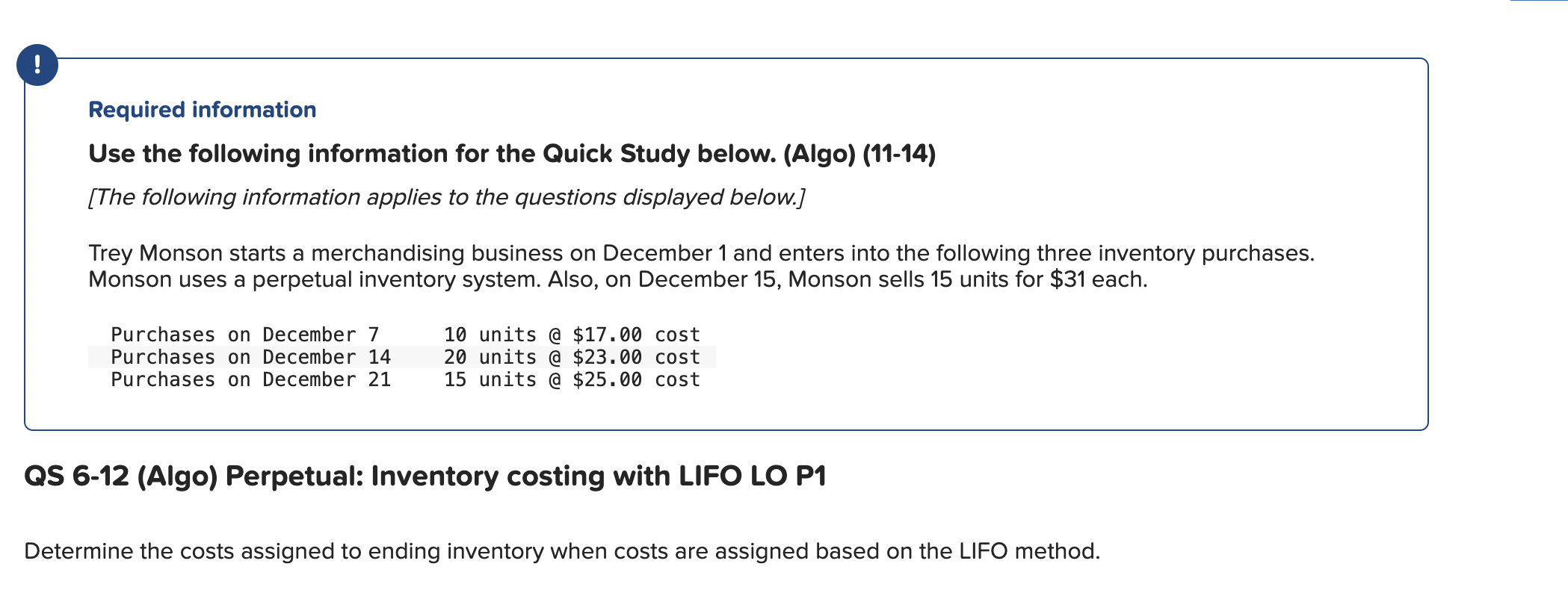 ! Required information Use the following information for the Quick Study below.