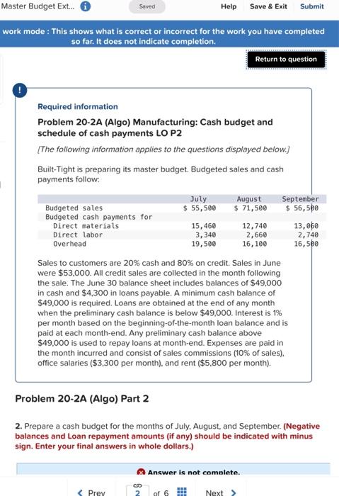 Master Budget Ext... Saved Help Save & Exit Submit work mode: This