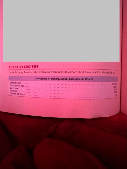 SHORT EXERCISES Use the following financial data for Brenner Instruments to answer