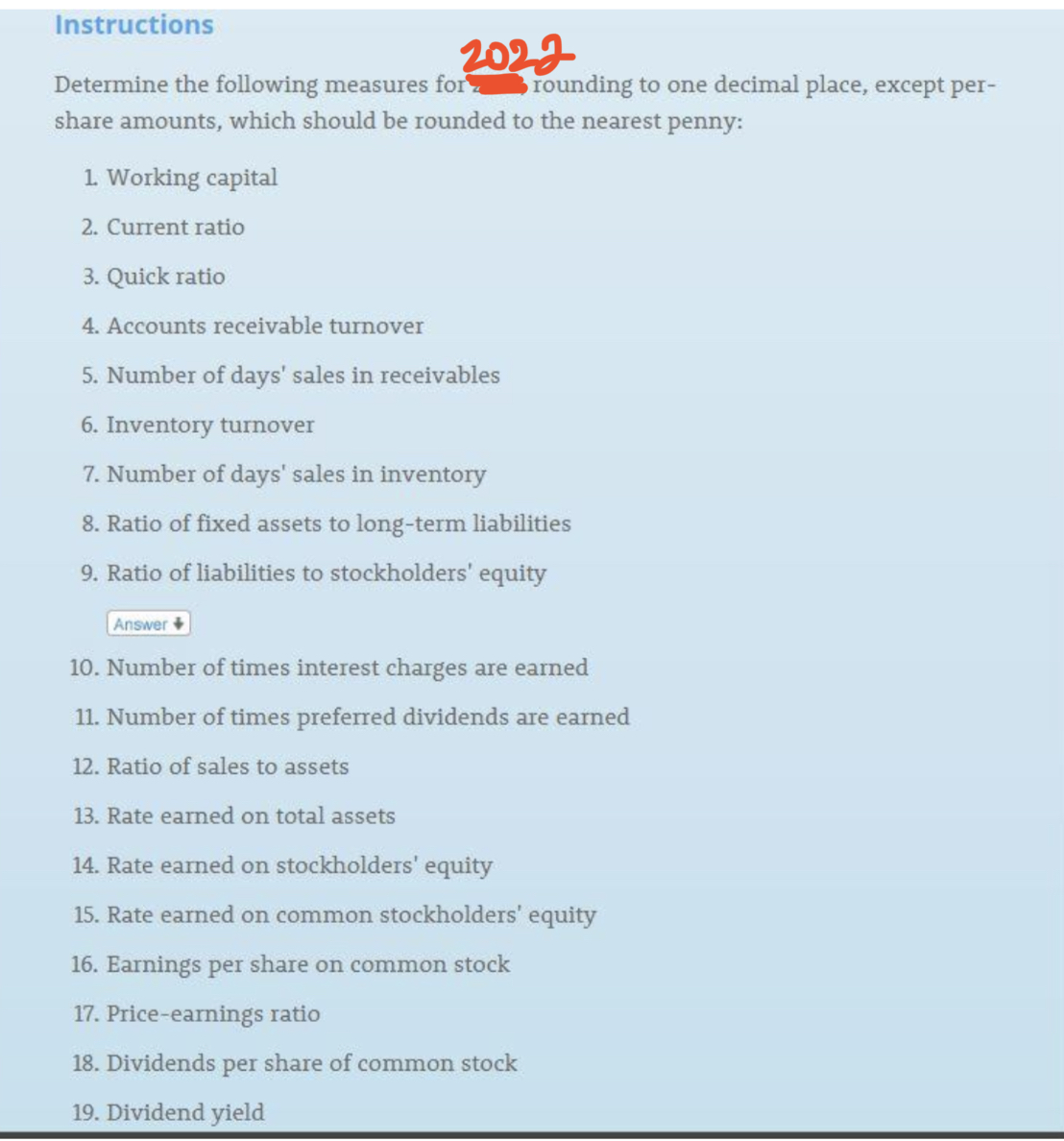 Instructions 2027 rounding to one decimal place, except per- Determine the following