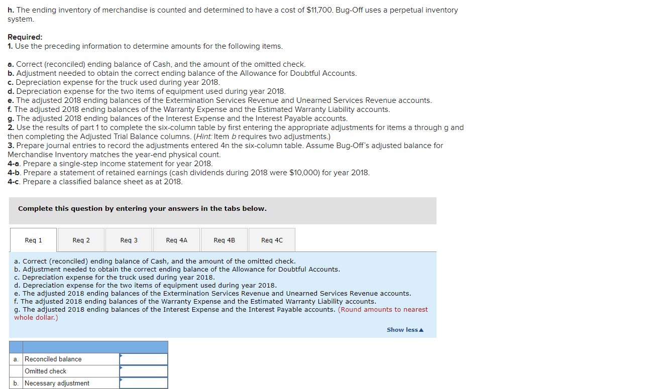 of equipment used during year 2018. e. The adjusted 2018 ending balances