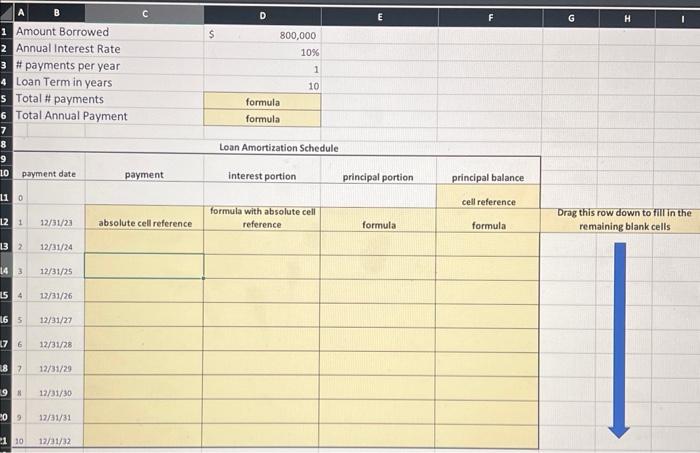 1 Amount Borrowed 2 Annual Interest Rate 3 #payments per year 4