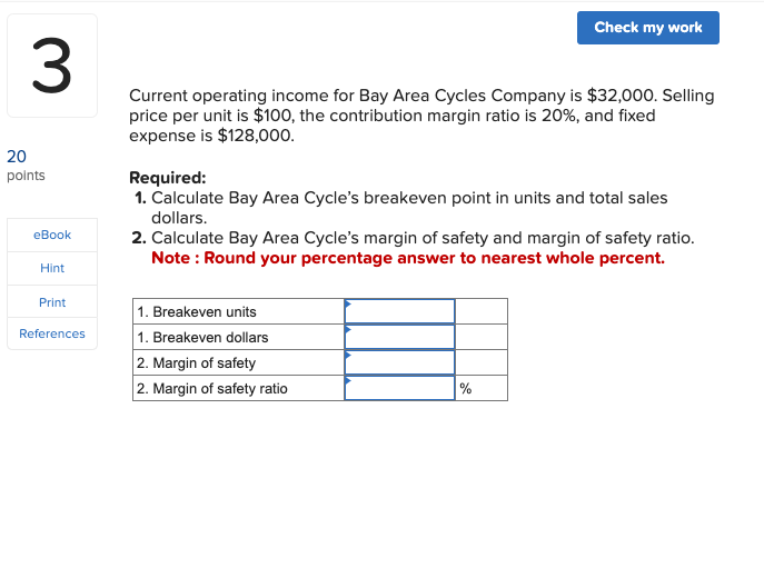 Check my work 20 3 points eBook Hint Current operating income for