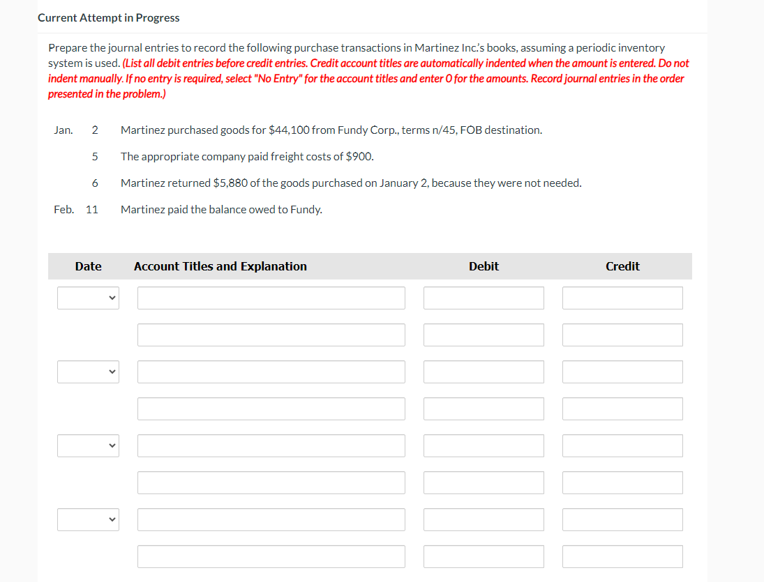 Current Attempt in Progress Prepare the journal entries to record the following