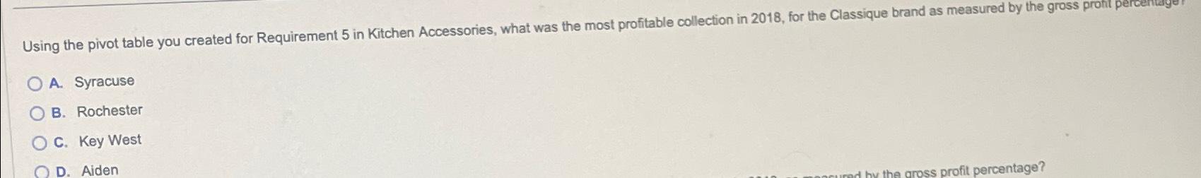 Using the pivot table you created for Requirement 5 in Kitchen Accessories,