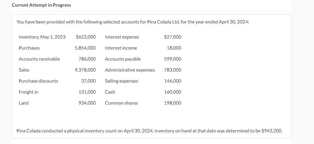 Current Attempt in Progress You have been provided with the following selected