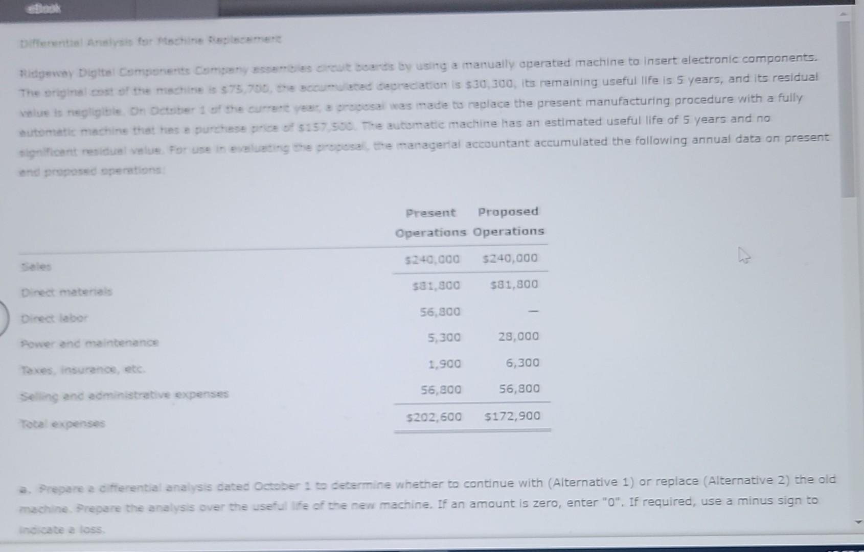 Book Differential Analysis for Machine Replacement Ridgeway Digital Components Company assembles circuit