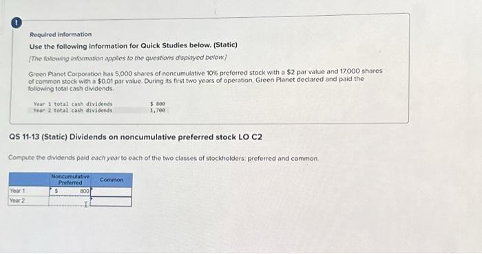 Required information Use the following information for Quick Studies below. (Static) [The