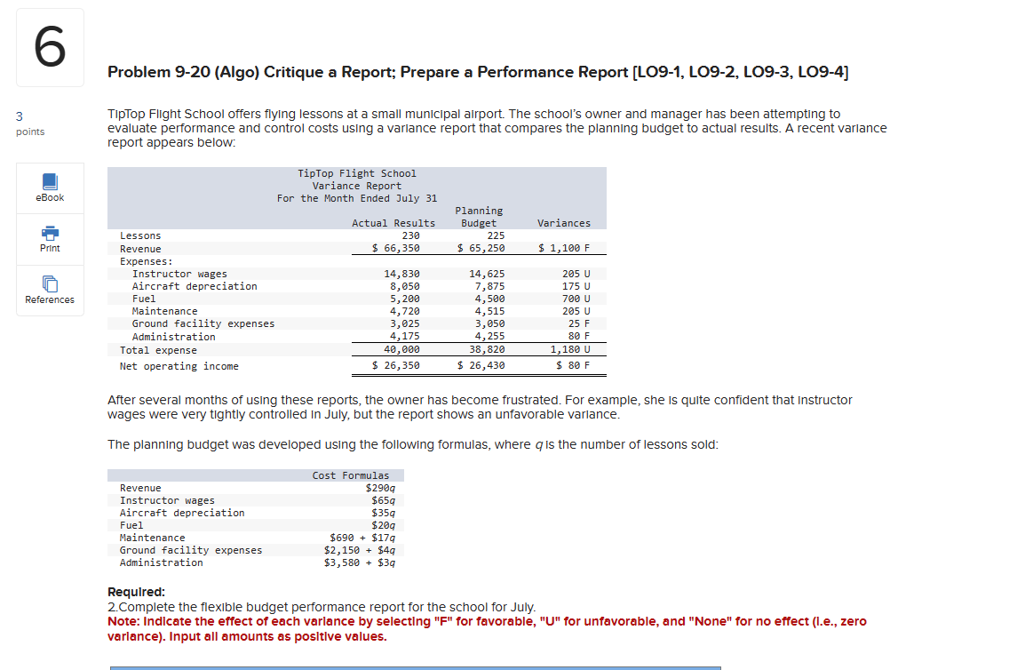 6 3 points eBook Problem 9-20 (Algo) Critique a Report; Prepare a